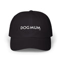 Black cap with 'DOG MUM' text on a white background