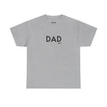 Gray t-shirt with 'DAD' text on a white background
